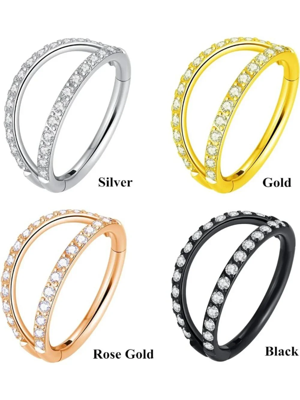 Double Open Stack CZ Nose Ring Hoop - Surgical Steel Helix, Cartilage, Septum